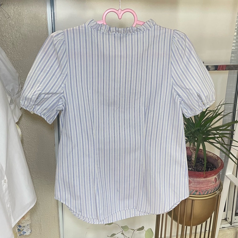 Talbots Ruffle Popover Sleeves Stripe Blouse Size Xs NWT - Picture 4 of 6